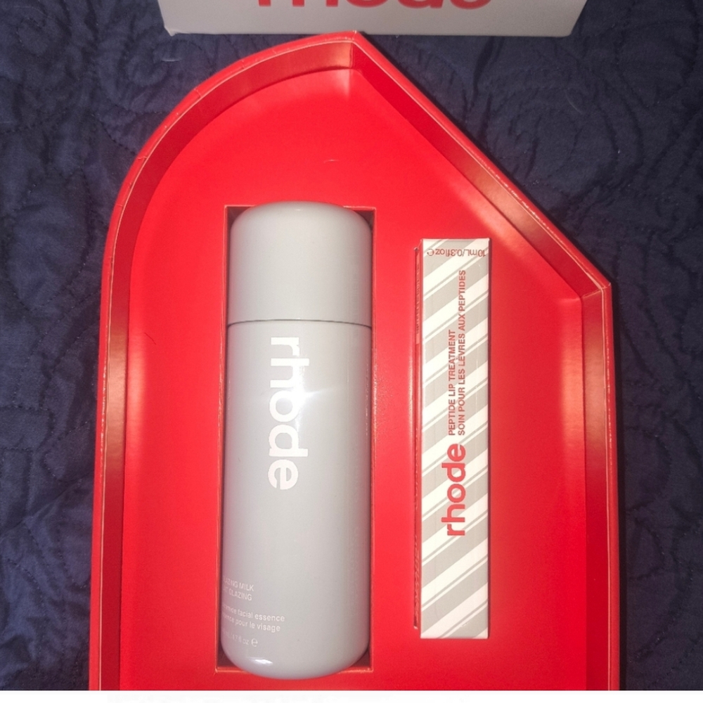 Rhode Skincare Gift Set with Red Ribbon Plus Lip Balm And Rouge. All New In Box.